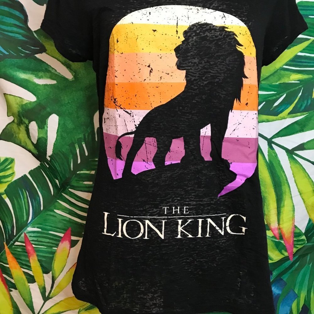 Guc Disney Juniors Large Simba Lion King Colorful Spring Sheer Black Tee - Picture 2 of 5
